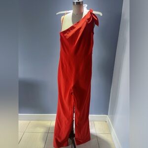 NWT - DVF One Shoulder Knot Jumpsuit in Bright Red (it’s orang-ish color) Size 6